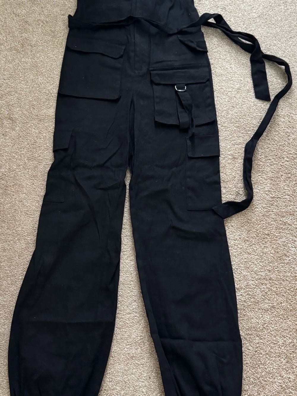Black Women's Cargo Utility Jumsuit with D-Ring Strap